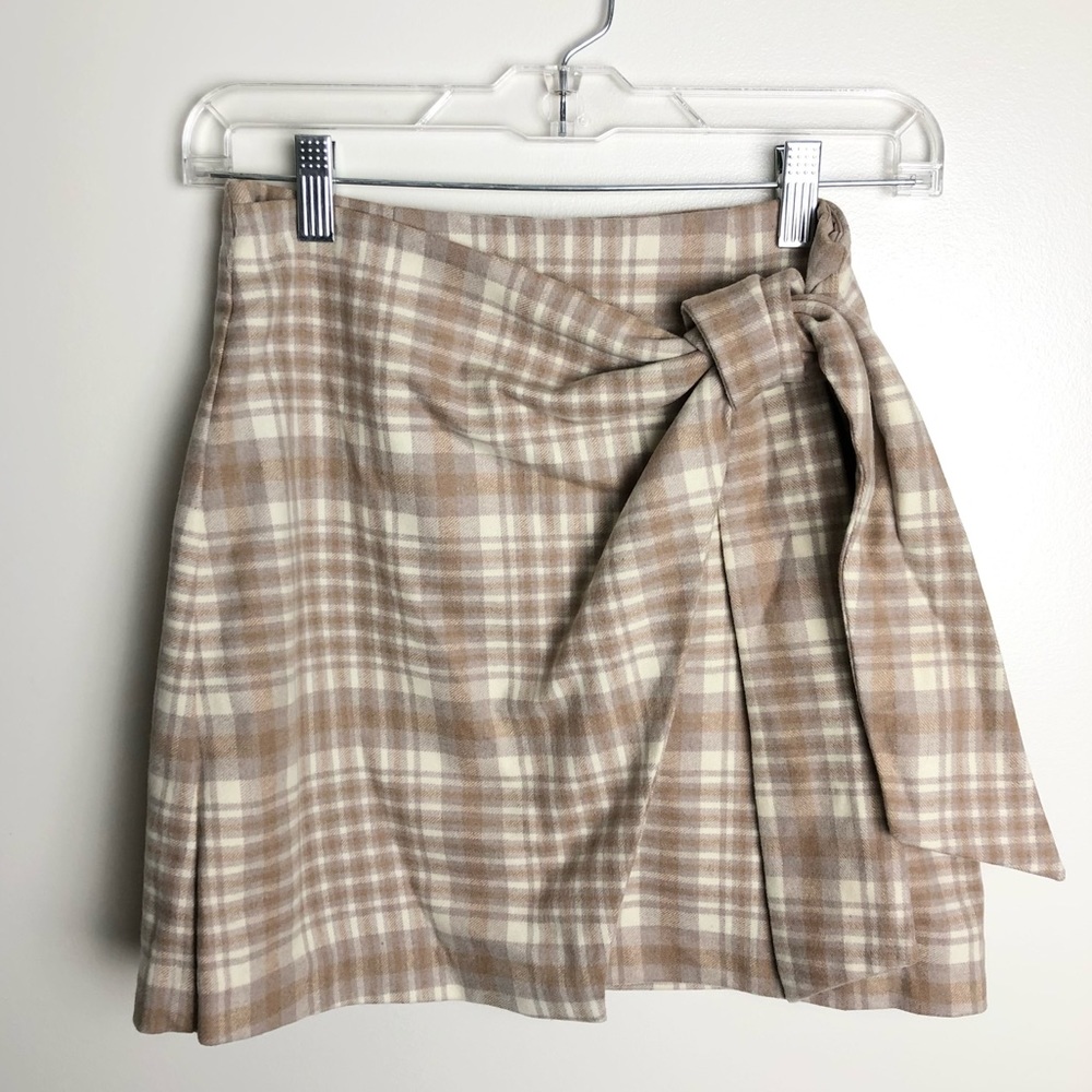 ARITZIA Wilfred Plaid Wool Wrap Front Mini Skirt